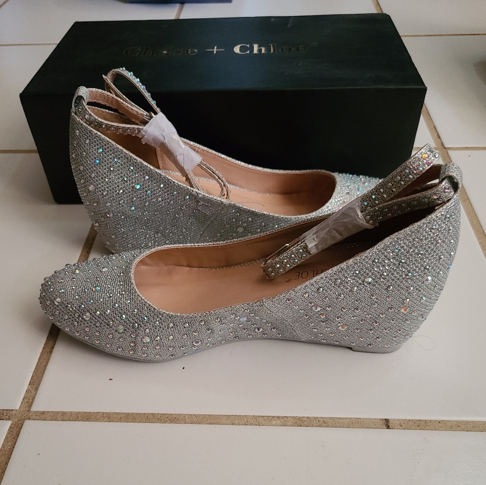 ☆ Chase + Chloe rhinestone wedge heels ankle strap
